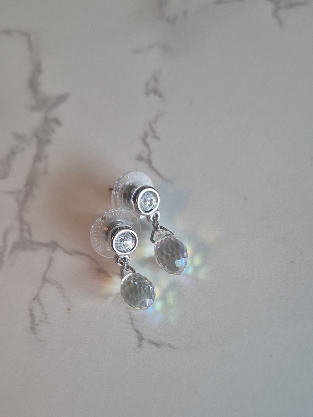 Authentic Vintage Swarovski Lunar Crystal Dangle Drop Earrings Rhodium Plated